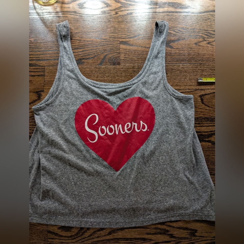 Miss fanatic OU Sooners Gray Tank Top with Red Heart Graphic